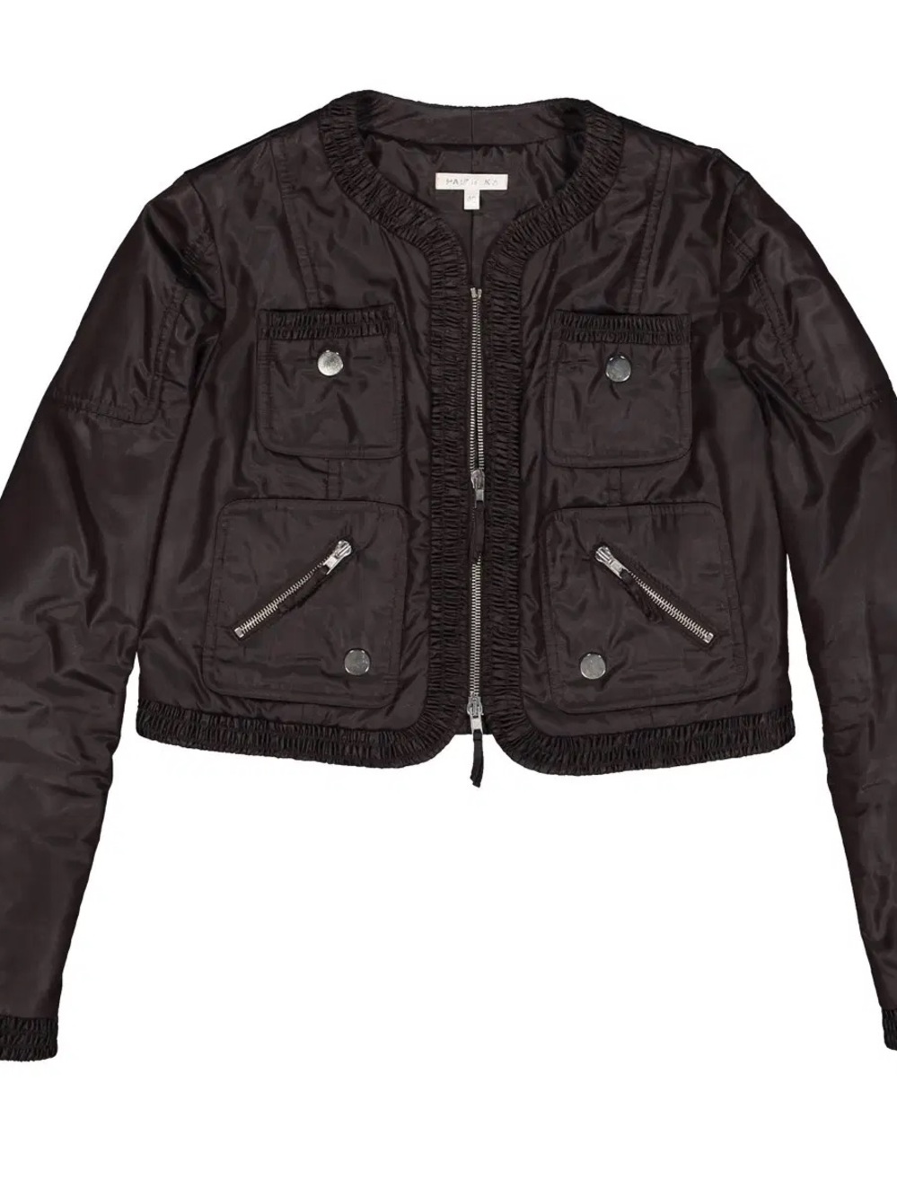 PAULE KA Black Cropped Satin Bomber Jacket